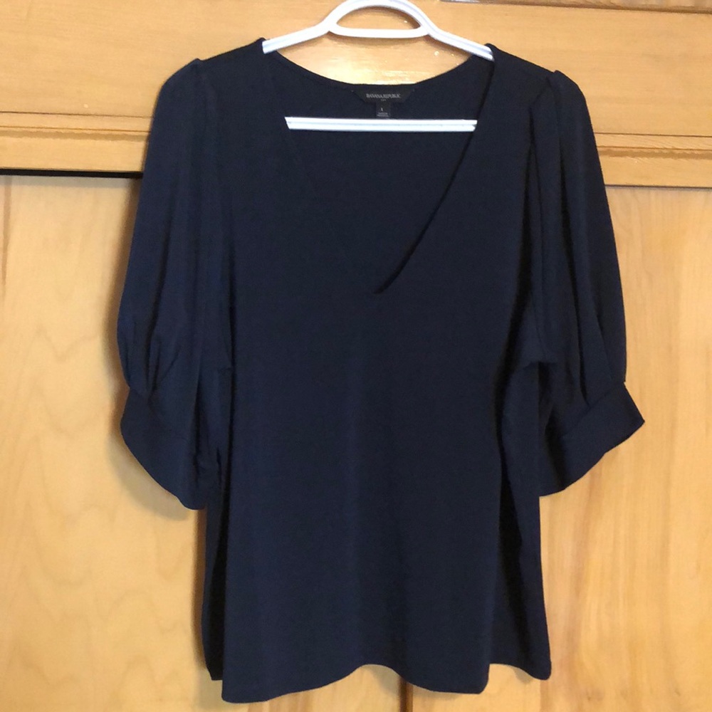 Puff Sleeve V-Neck Crepe Top